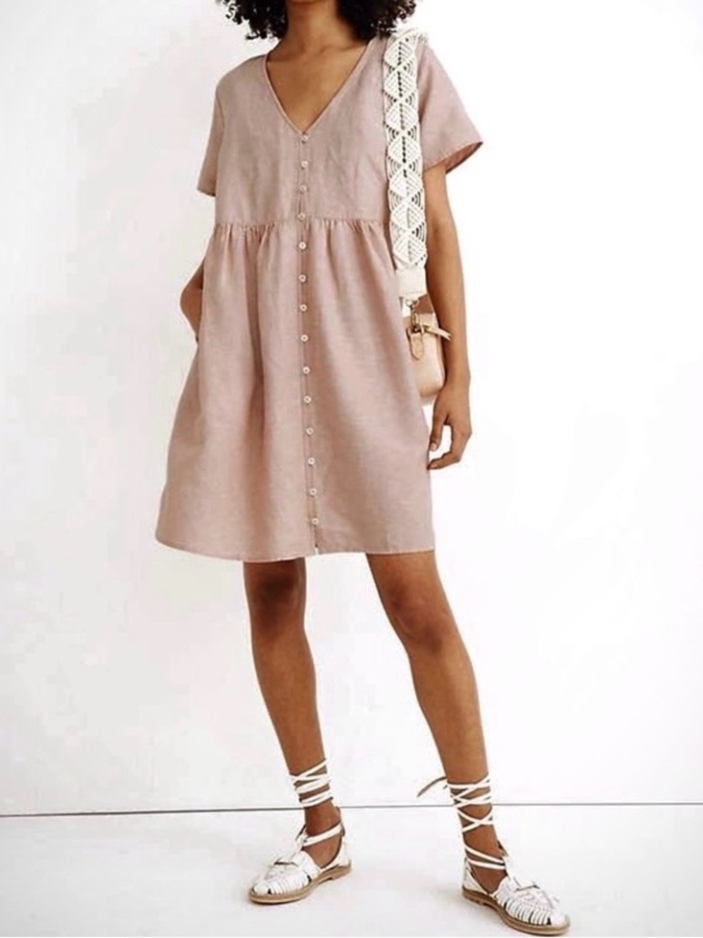 Madewell Linen-Blend Alexandra Mini Dress Olive Branch Size Medium
Like New!